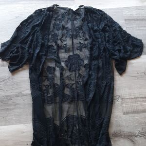 Black Sheer Floral Kimono